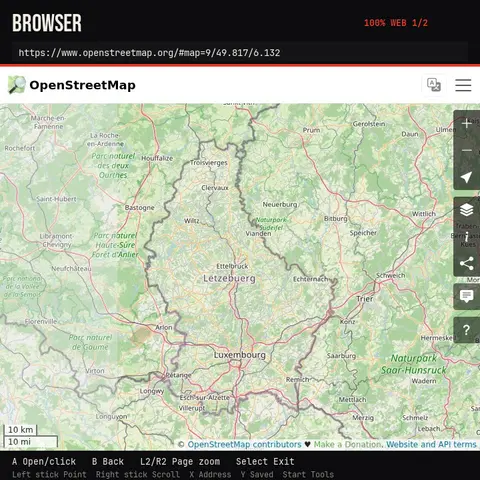 OpenStreetMap inside CartridgeOS Browser on the handheld
