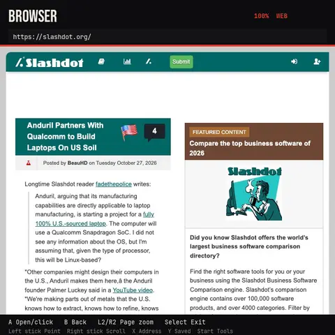 Slashdot inside CartridgeOS Browser in the Mac simulator